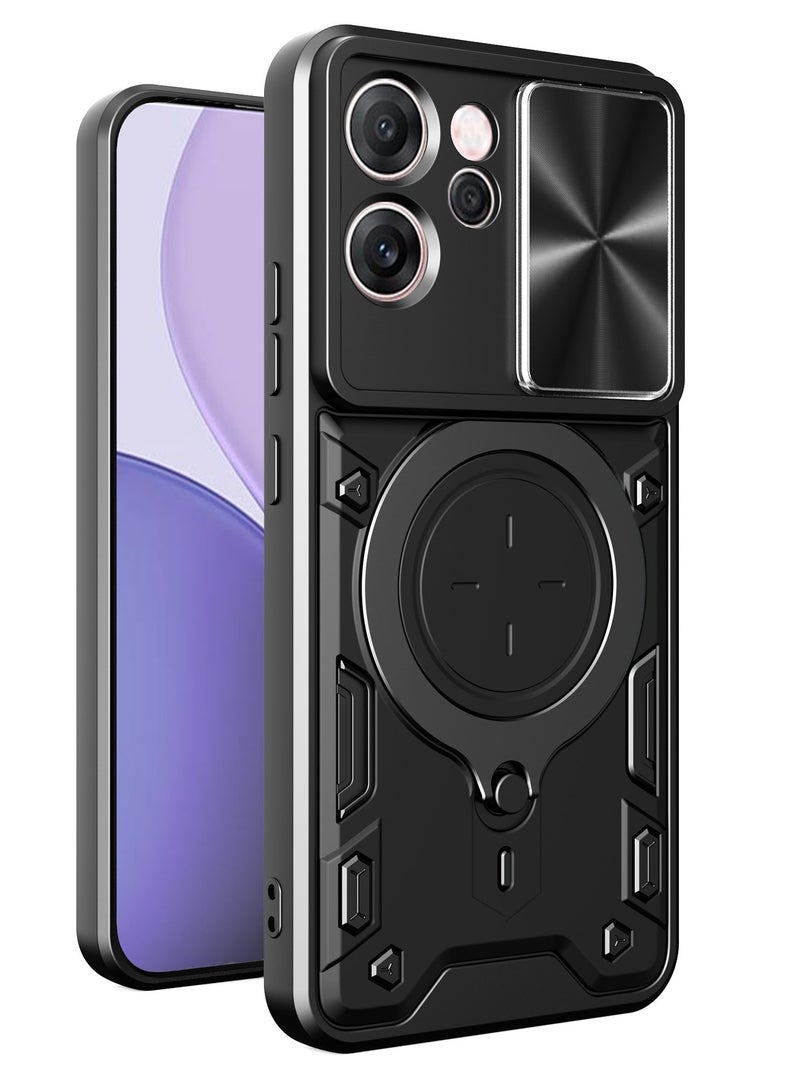 Case Cover Shockproof CD Protective Case with Camera Protection and Metal Ring Compatible with Oppo Reno 14F (Black) - Image 1