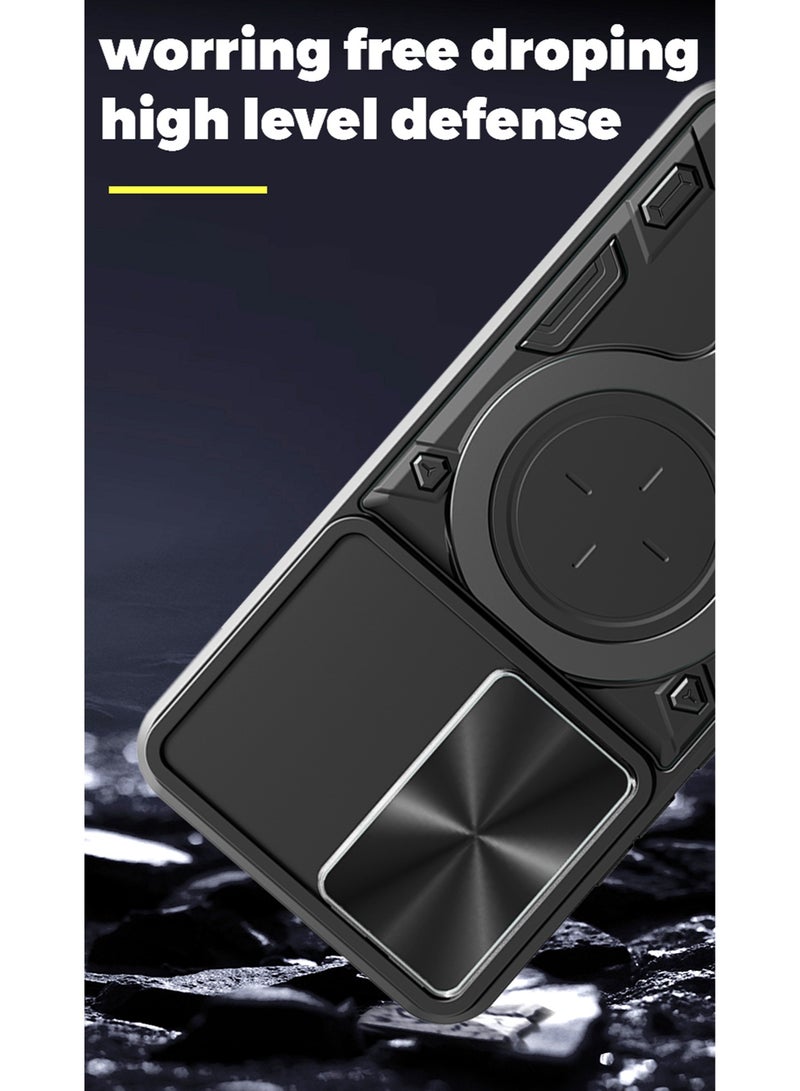 Case Cover Shockproof CD Protective Case with Camera Protection and Metal Ring Compatible with Oppo Reno 14F (Black) - Image 2