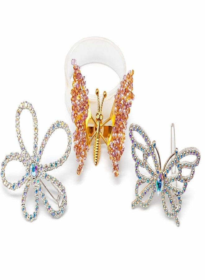 Combo of 3 Stylish & Trendy Fancy Hair Clip | Moving & Fluttering Butterfly Hair Clip + Butterfly & Flower Rhinestone Crystal Hair Barrette Clips Set for Women & Girls | Strong Grip Hair Clips for Daily, Wedding, Party & Everyday styling Hair Accessories (pack of 3) - Image 1