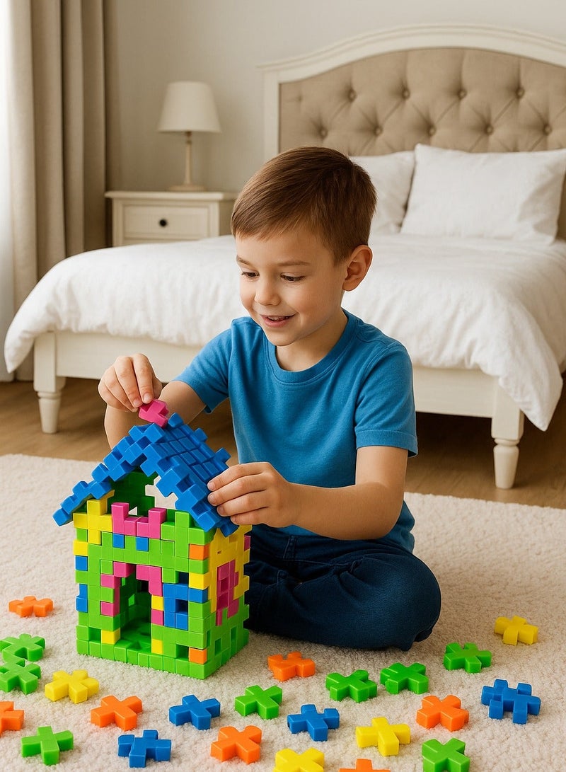 مجموعة مكعبات بناء منزل من ٥٨ قطعة للأطفال من سن ٣ سنوات فما فوق | مجموعة بناء تعليمية للأولاد والبنات | لعبة STEM إبداعية مع صندوق تخزين | مكعبات بناء آمنة وغير سامة، متوافقة مع العلامات التجارية الكبرى - Image 3