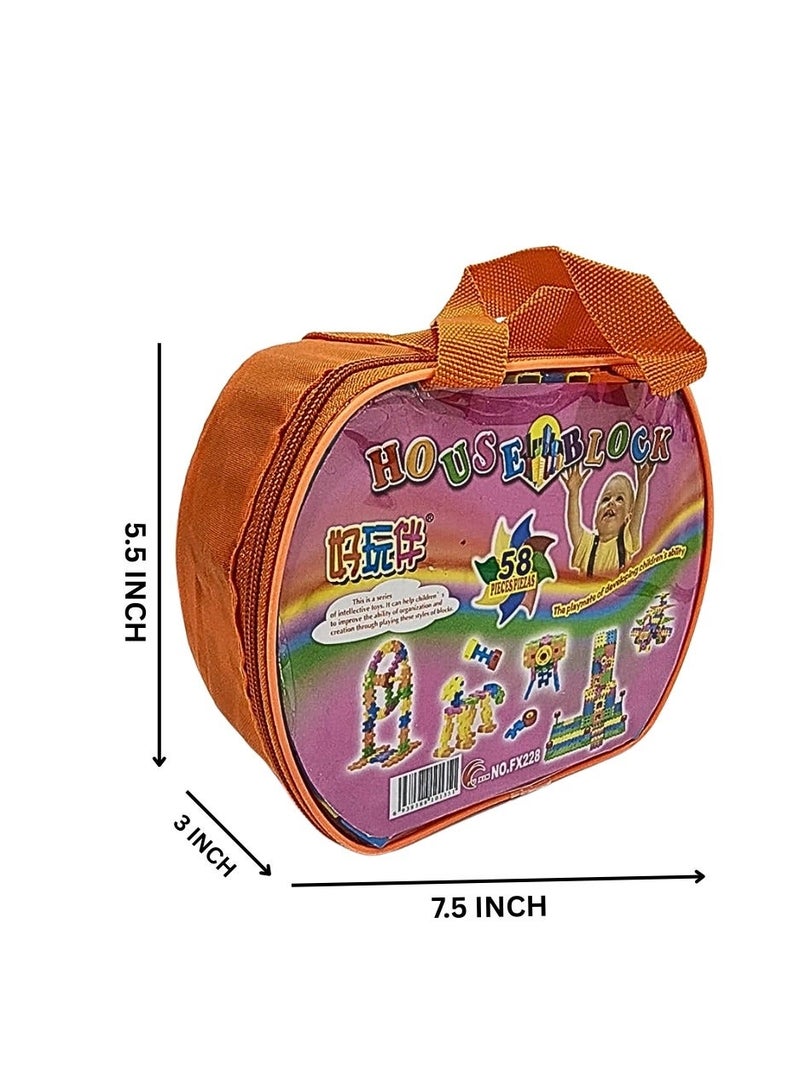 مجموعة مكعبات بناء منزل من ٥٨ قطعة للأطفال من سن ٣ سنوات فما فوق | مجموعة بناء تعليمية للأولاد والبنات | لعبة STEM إبداعية مع صندوق تخزين | مكعبات بناء آمنة وغير سامة، متوافقة مع العلامات التجارية الكبرى - Image 4