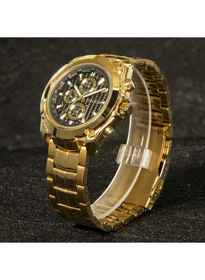 هالي ساعة HALEI Harley رجالية 3020M - 43مم ذهبي فولاذ صلب - مقاوم للماء والصدمات - كرونوغراف - كوارتز - Image 3