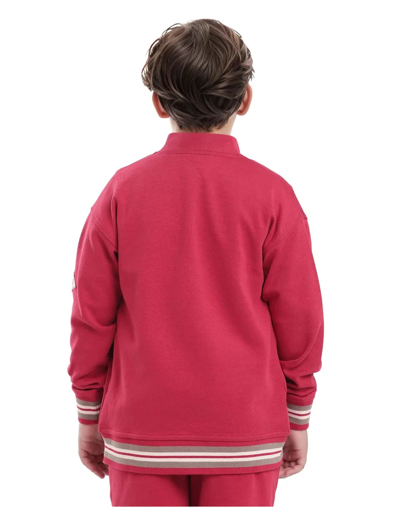 Rare Ones Rare Ones Kids Manttn Red Cotton Poly Full Sleeve Applique Jacket