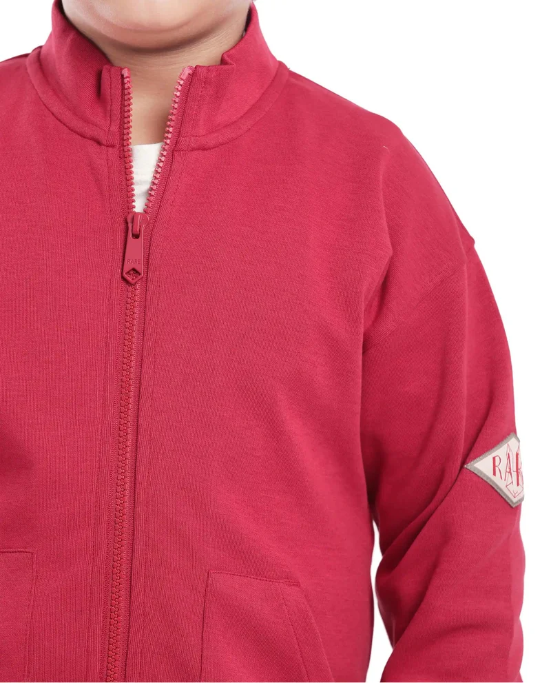 Rare Ones Rare Ones Kids Manttn Red Cotton Poly Full Sleeve Applique Jacket