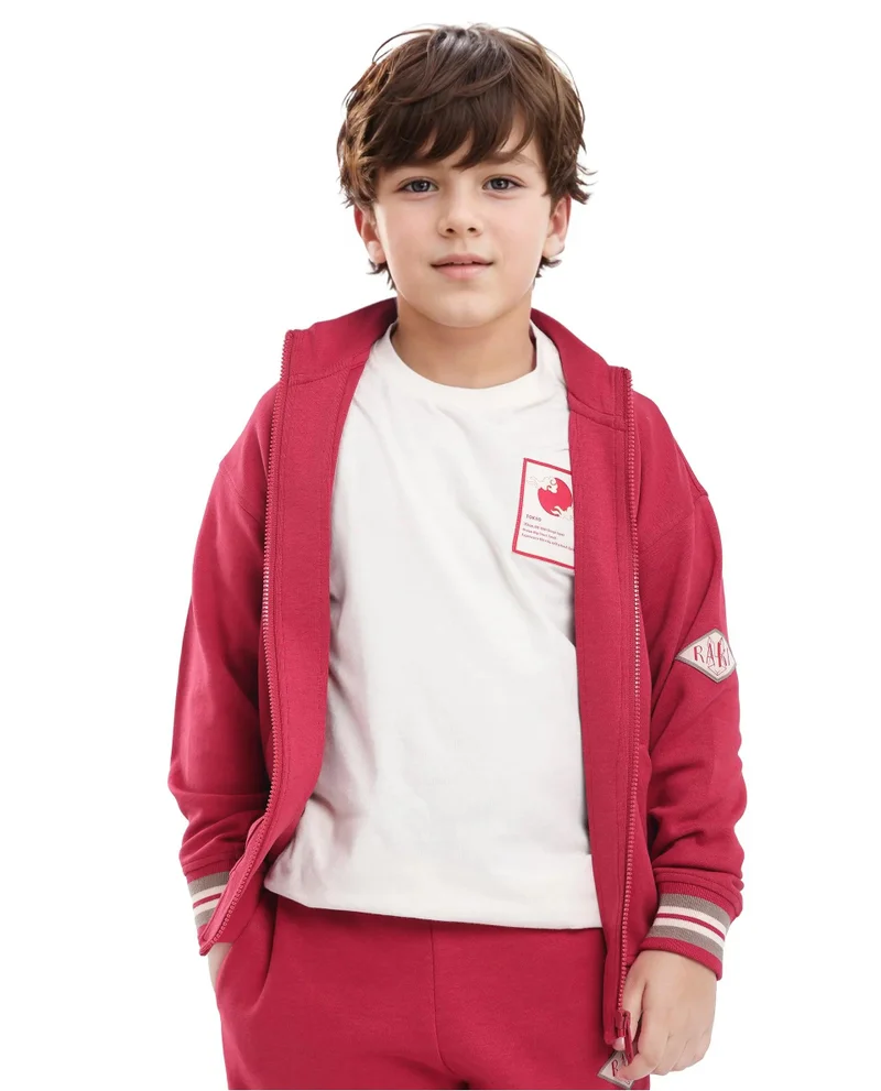 رير ونز Rare Ones Kids Manttn Red Cotton Poly Full Sleeve Applique Jacket