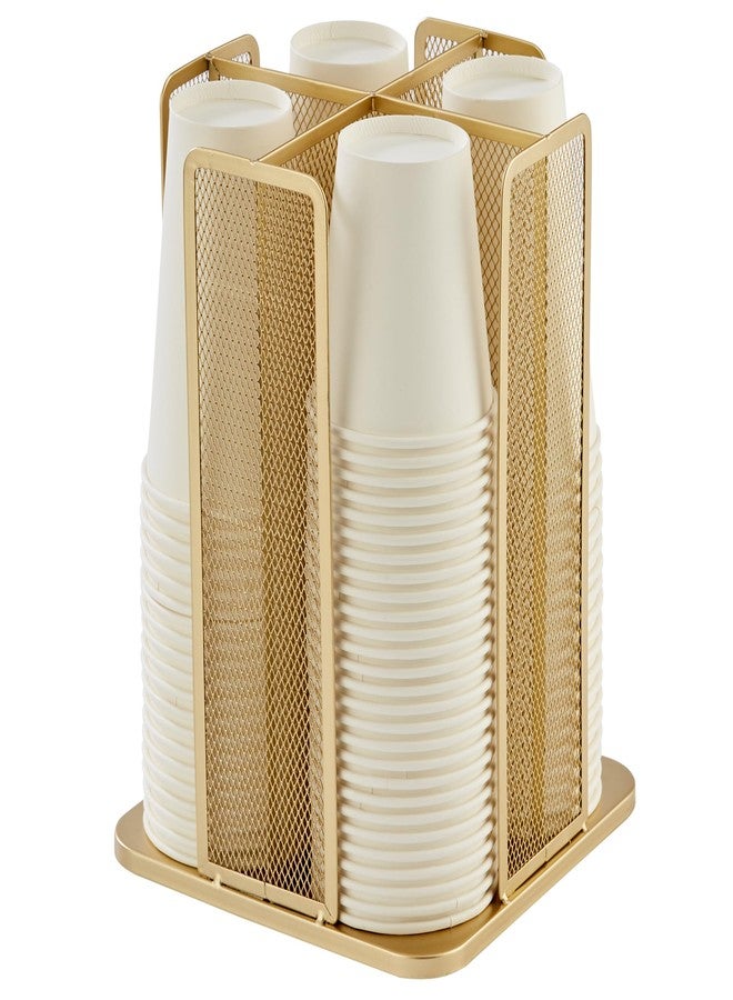 Annova Paper/Plastic Cup and Lid Holder Plastic Storage Organizer, 360°Rotating Coffee Mup Dispenser with 4 Compartments, Multifunctional Storage Rack for Home, Office, Bar, Coffee Shop (Gold) - Image 1