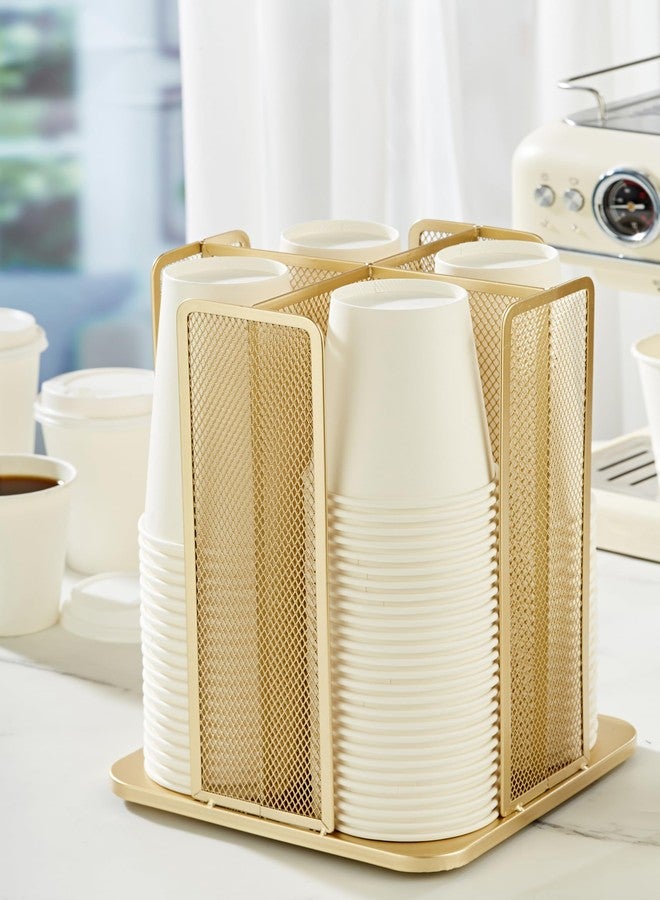 Annova Paper/Plastic Cup and Lid Holder Plastic Storage Organizer, 360°Rotating Coffee Mup Dispenser with 4 Compartments, Multifunctional Storage Rack for Home, Office, Bar, Coffee Shop (Gold) - Image 5