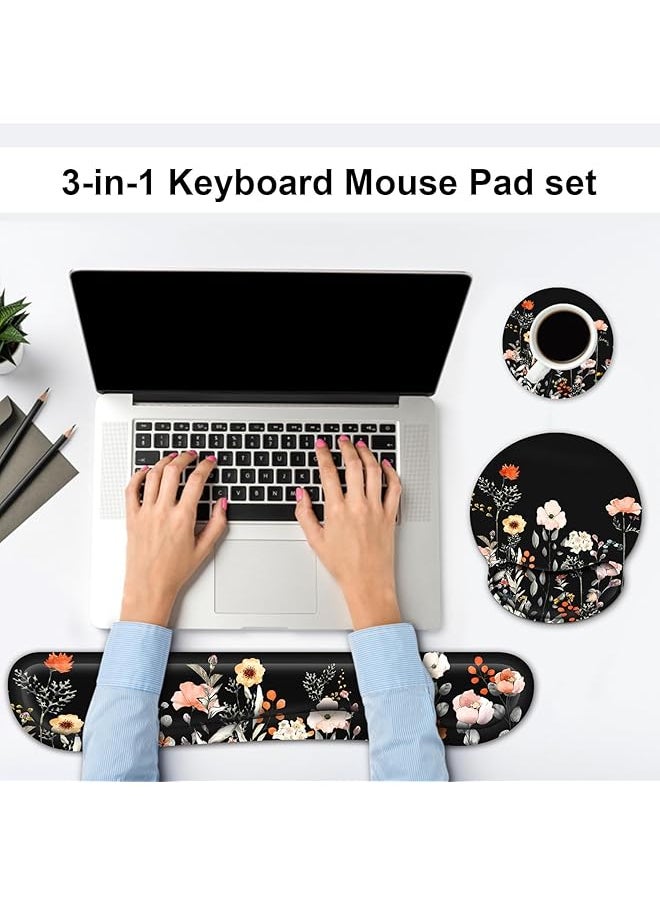 Mouse Pad With Wrist Rest And Keyboard Wrist Rest Set Memory Foam Wrist Rest For Computer Keyboard Easy Typing Pain Relief Mouse Pad Wrist Support For Gaming Office Laptop Garden Flower