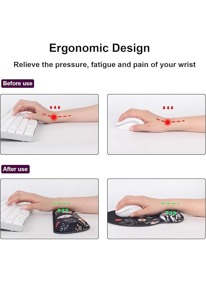 Mouse Pad With Wrist Rest And Keyboard Wrist Rest Set Memory Foam Wrist Rest For Computer Keyboard Easy Typing Pain Relief Mouse Pad Wrist Support For Gaming Office Laptop Garden Flower
