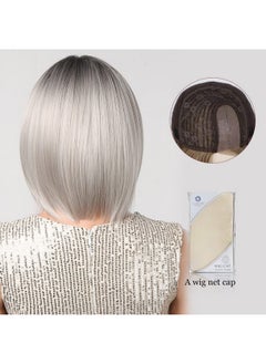 Alanhair Alanhair Gray Ombre Sliver Straight Short Bob Synthetic Heat Resistant Fiber Wig for Women Middle Part Natural Looking Heat Resistant Fiber Nature Synthetic Wigs  - Image 4