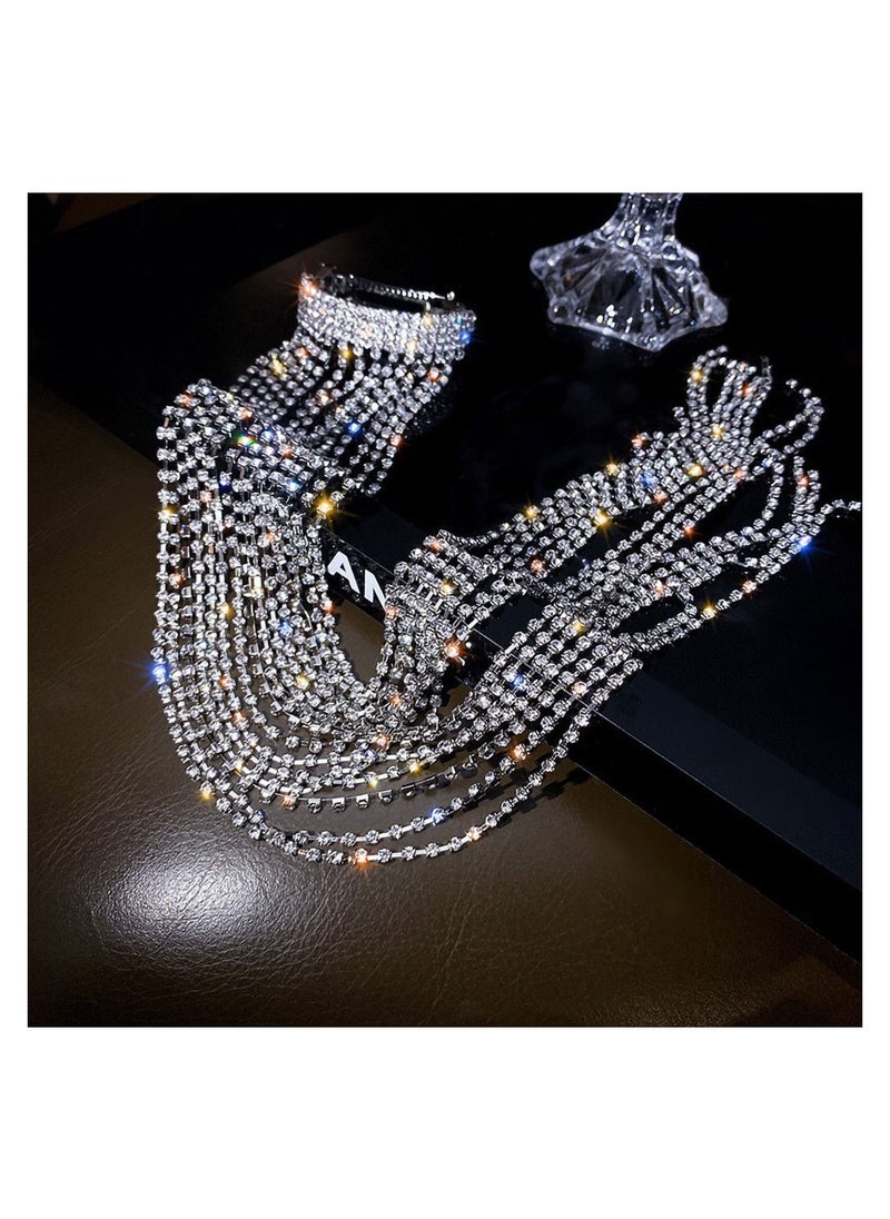 MissTiara - Rhinestones Long Chain Tassel Hairwear Braid Hair Shiny Hairpin for Women Girls Jewelry Ponytail Holder  Chains Length 40cm - Image 1