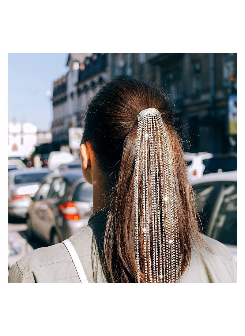 MissTiara - Rhinestones Long Chain Tassel Hairwear Braid Hair Shiny Hairpin for Women Girls Jewelry Ponytail Holder  Chains Length 40cm - Image 1