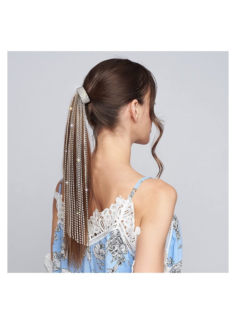 MissTiara - Rhinestones Long Chain Tassel Hairwear Braid Hair Shiny Hairpin for Women Girls Jewelry Ponytail Holder  Chains Length 40cm - Image 1