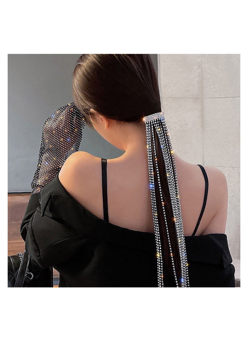 MissTiara - Rhinestones Long Chain Tassel Hairwear Braid Hair Shiny Hairpin for Women Girls Jewelry Ponytail Holder  Chains Length 40cm - Image 1