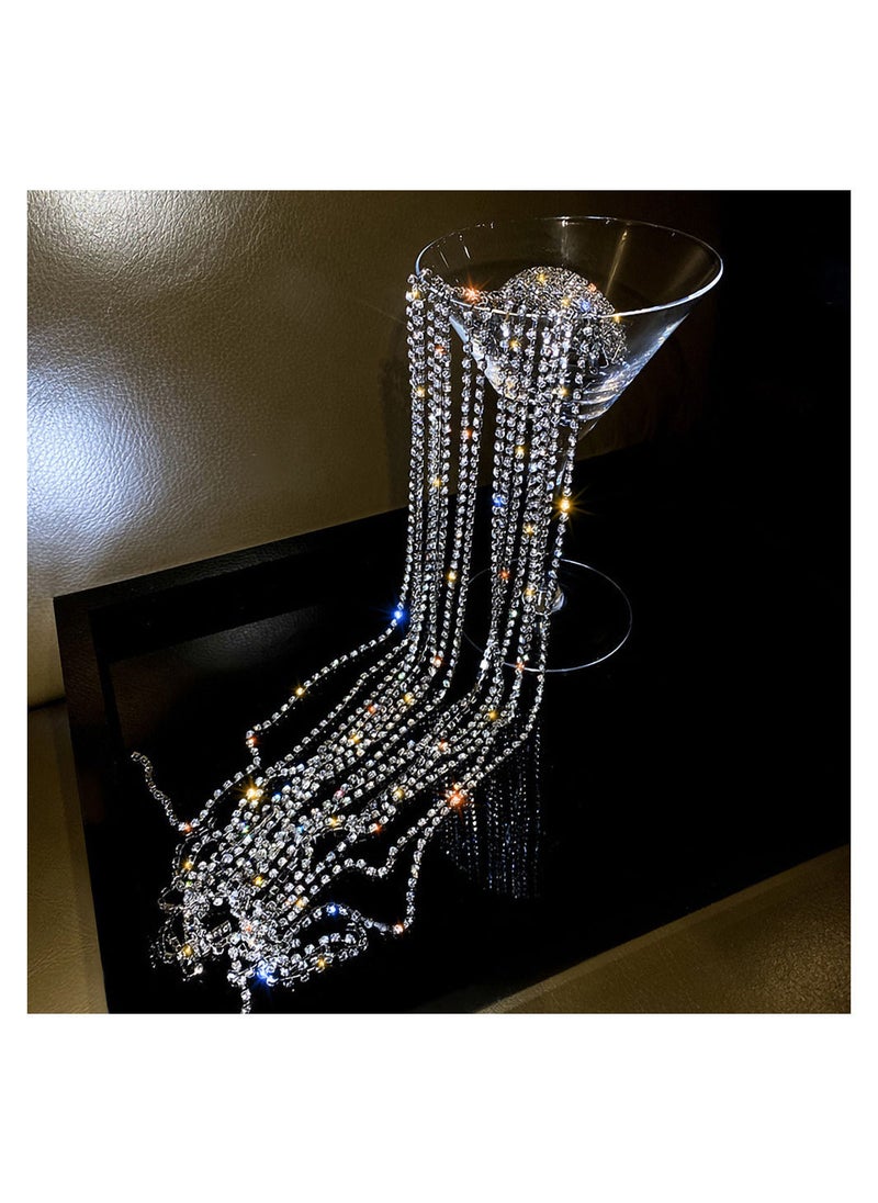 MissTiara - Rhinestones Long Chain Tassel Hairwear Braid Hair Shiny Hairpin for Women Girls Jewelry Ponytail Holder  Chains Length 40cm - Image 1