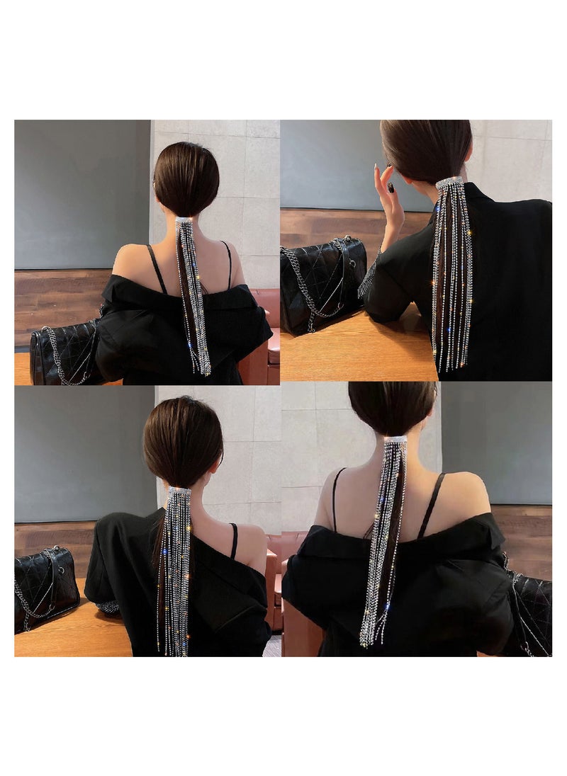 MissTiara - Rhinestones Long Chain Tassel Hairwear Braid Hair Shiny Hairpin for Women Girls Jewelry Ponytail Holder  Chains Length 40cm - Image 1