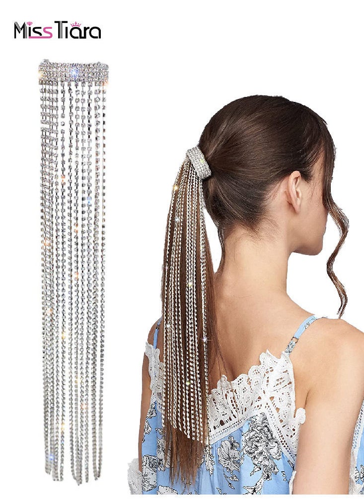 MissTiara - Rhinestones Long Chain Tassel Hairwear Braid Hair Shiny Hairpin for Women Girls Jewelry Ponytail Holder  Chains Length 40cm - Image 1