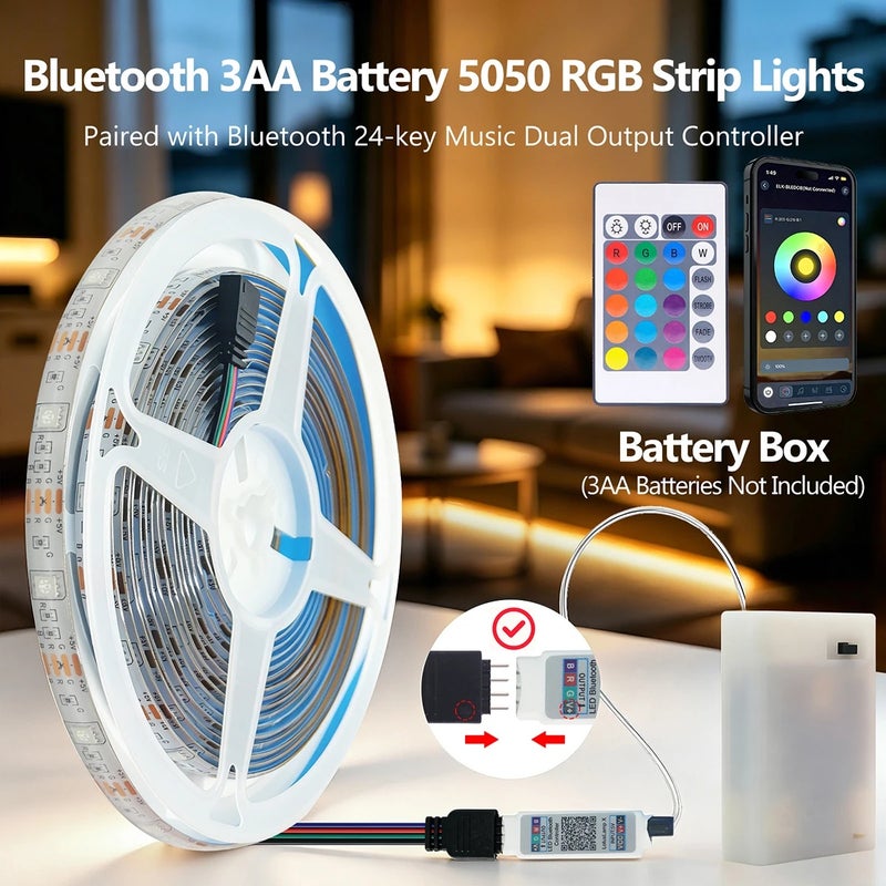 HAGAHA 5V RGB LED Strip Light 5050 30LEDs/m Bluetooth App Remote Control With Battery Box Ribbon Flex Tape For Room TV Background Decor - Image 1