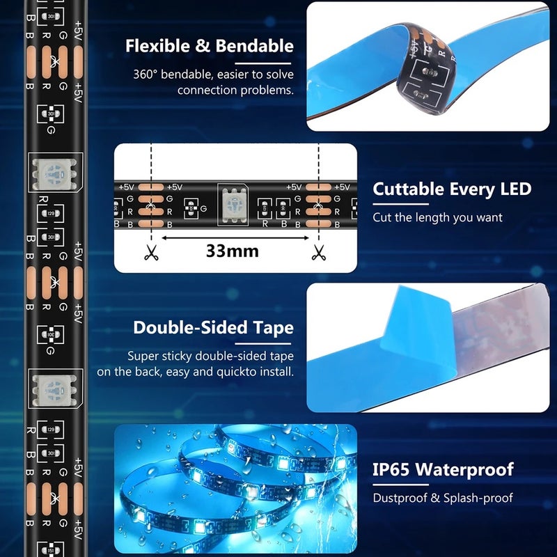 HAGAHA 5V RGB LED Strip Light 5050 30LEDs/m Bluetooth App Remote Control With Battery Box Ribbon Flex Tape For Room TV Background Decor - Image 5