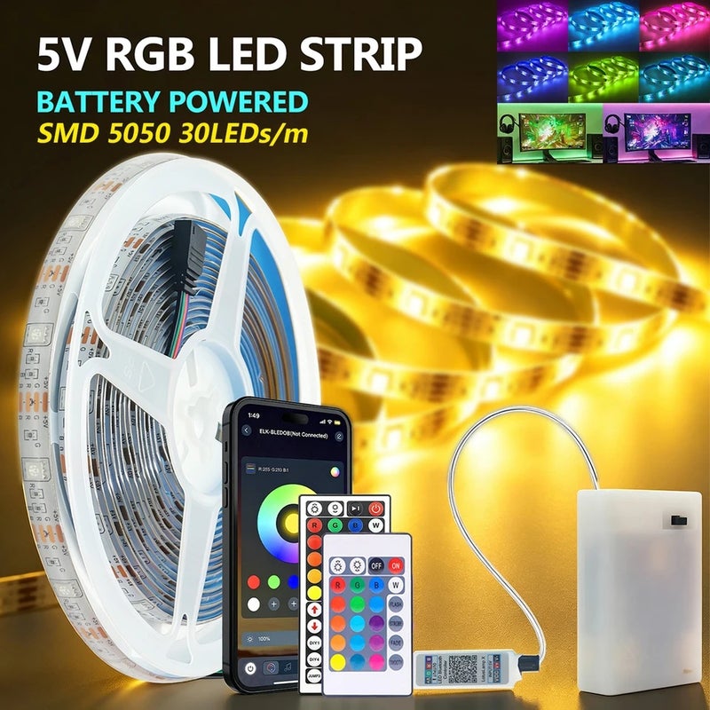 HAGAHA 5V RGB LED Strip Light 5050 30LEDs/m Bluetooth App Remote Control With Battery Box Ribbon Flex Tape For Room TV Background Decor - Image 2