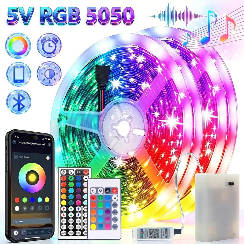 HAGAHA 5V RGB LED Strip Light 5050 30LEDs/m Bluetooth App Remote Control With Battery Box Ribbon Flex Tape For Room TV Background Decor - Image 3