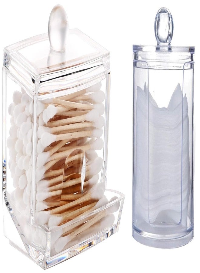 PRAMANTA Acrylic Cottonswab Storage Dispenser, Clear Cotton Ball Holder Cotton/Earbud Holder Storage Box, Cosmetics Makeup Remove Wipes Storage Holder Box for Women Organizer Container (1Set of 2Pcs) - Image 1