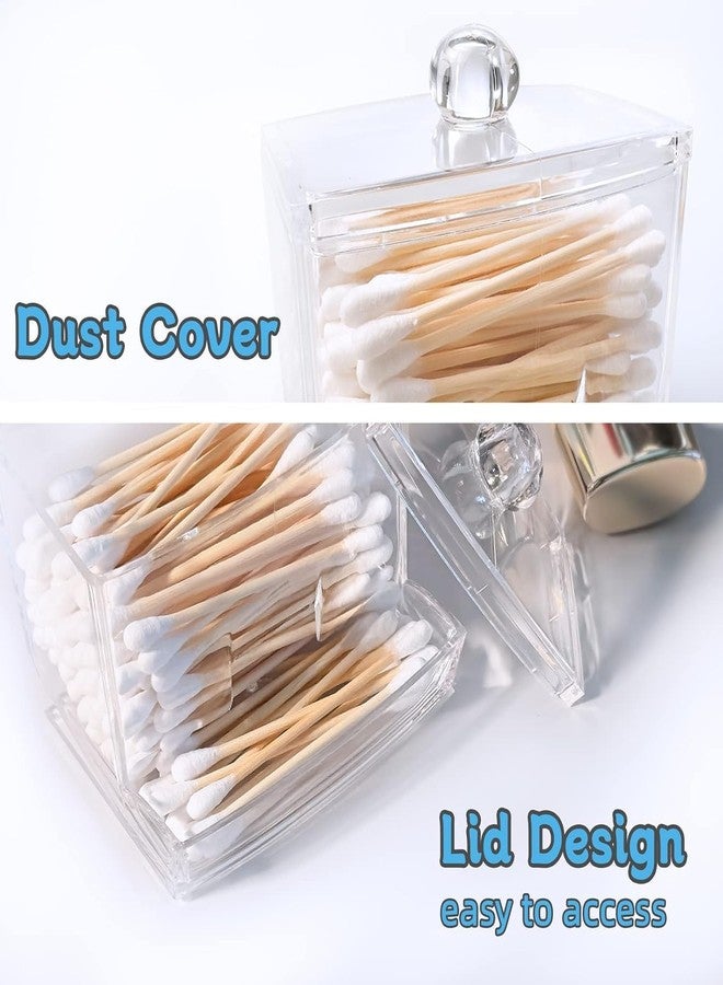 PRAMANTA Acrylic Cottonswab Storage Dispenser, Clear Cotton Ball Holder Cotton/Earbud Holder Storage Box, Cosmetics Makeup Remove Wipes Storage Holder Box for Women Organizer Container (1Set of 2Pcs) - Image 4