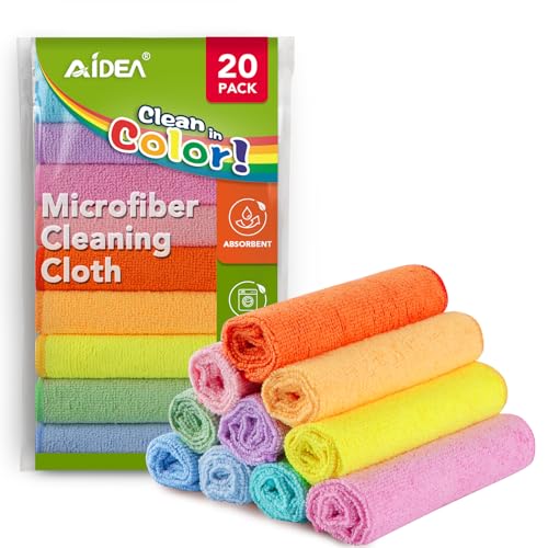 AIDEA Microfiber Cleaning Cloth 20PK Colorful LintFree Vibrant Cleaning Rags Microfiber Towels for Cars Wash Cloths Dusting Cloth for Home Window Cleaning Supplies 115115 - Image 1