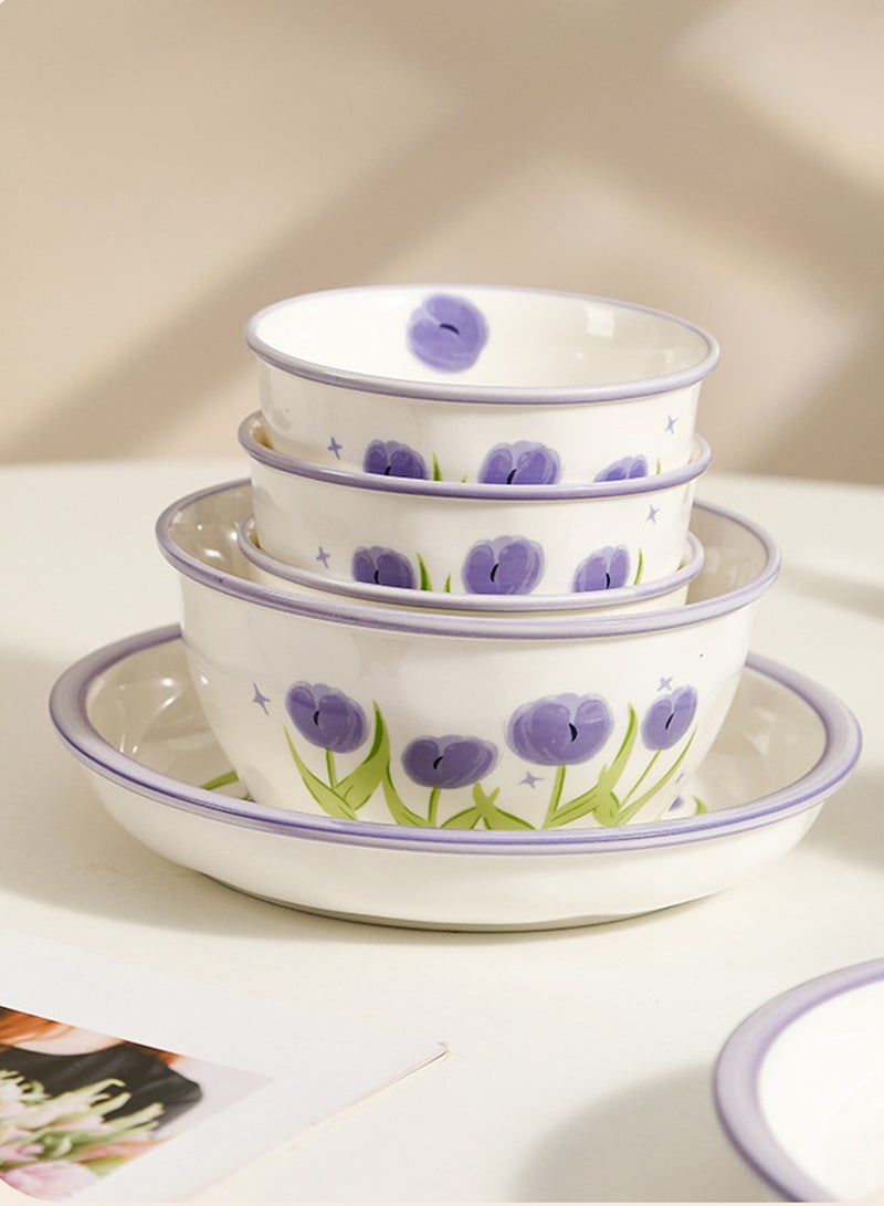 Nordic Style Tulip Ceramic Tableware Set for 4 - Person - 4 Bowls, 4 Spoons, 4 Chopsticks, 2 Large Bowls, 2 Plates, Ideal for Family Meals - Image 5