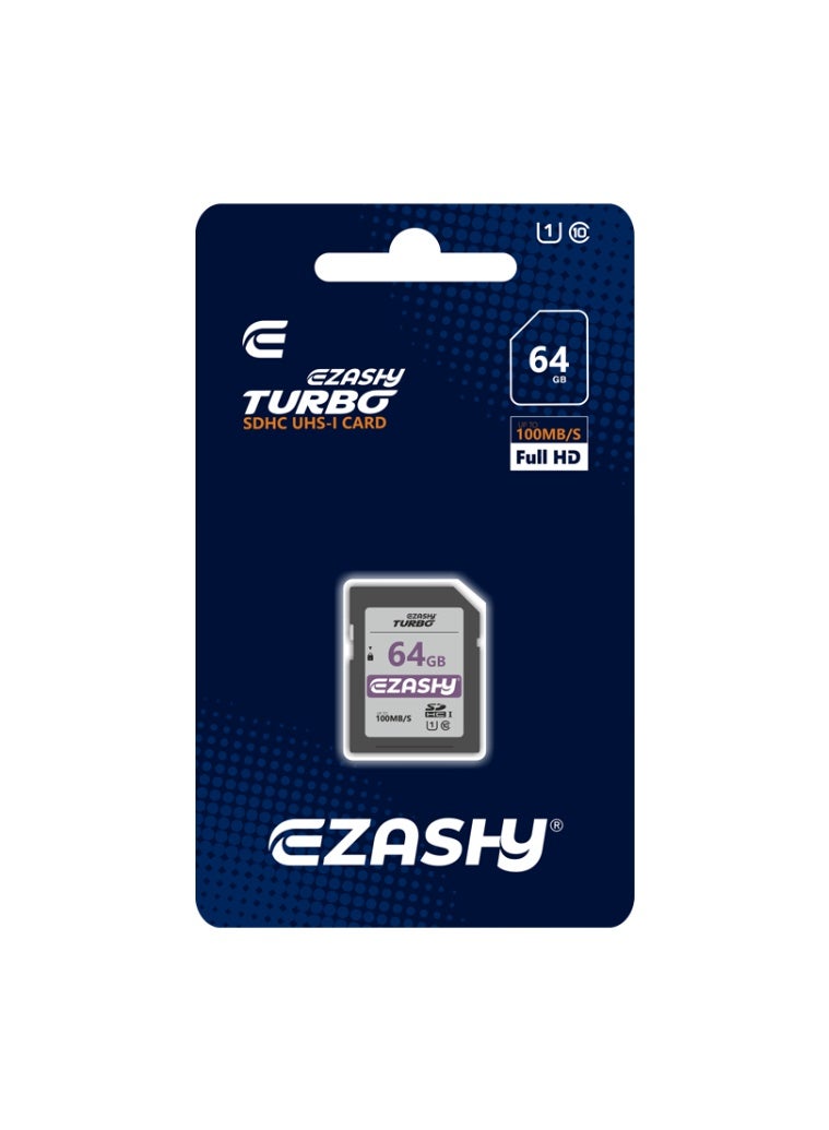 بطاقة ذاكرة Ezashy Turbo SDHC UHS-I سعة 64 جيجابايت