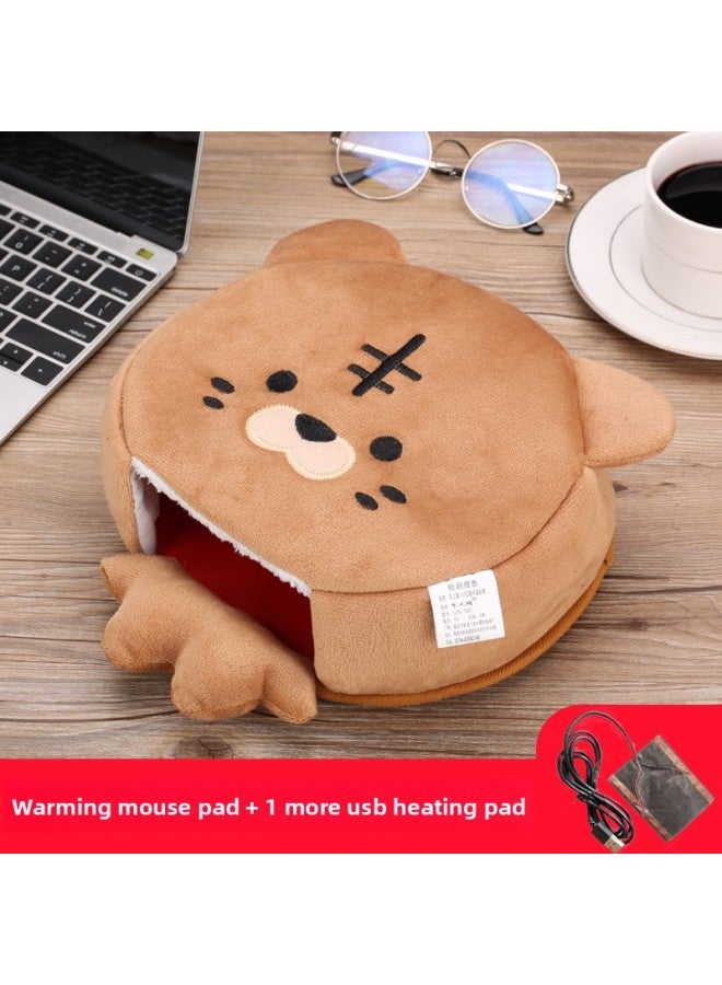 Winter Heating Hand Warmer Mouse Pad With Wrist Winter Mouse Cover Warm Computer Men's Fleece-lined Thickened Gloves-Pattern:Little Tiger + 1 More Usb Heating Chip  - Image 1