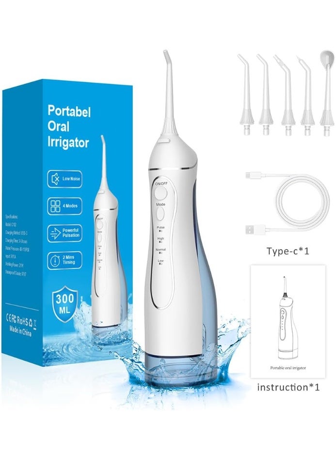 H2ofloss Water Dental Flosser Pick for Teeth, 300ML Portable Oral Irrigator Upgraded Tank Removable,IPX7 Waterproof, Rechargeable Travel Teeth Cleaner, Professional Electric Flossing Machine(White) white - Image 1