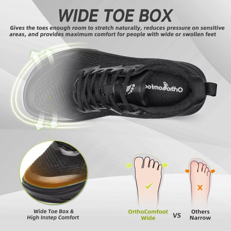 OrthoComfoot Women's Orthopedic Arch Support Diabetic Wide Sneakers: Comfort Plantar Fasciitis Hammer Toes Swollen Bunions Recovery Standing Outdoor Sneakers, Driving Tennis Shoes Black Size 9 - Image 2