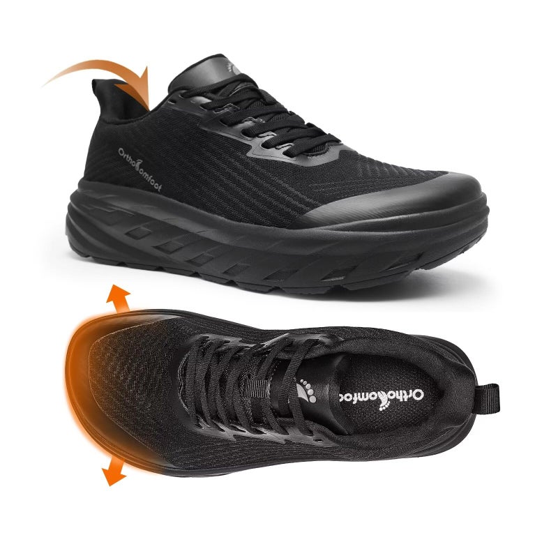 OrthoComfoot Women's Orthopedic Arch Support Diabetic Wide Sneakers: Comfort Plantar Fasciitis Hammer Toes Swollen Bunions Recovery Standing Outdoor Sneakers, Driving Tennis Shoes Black Size 9 - Image 1
