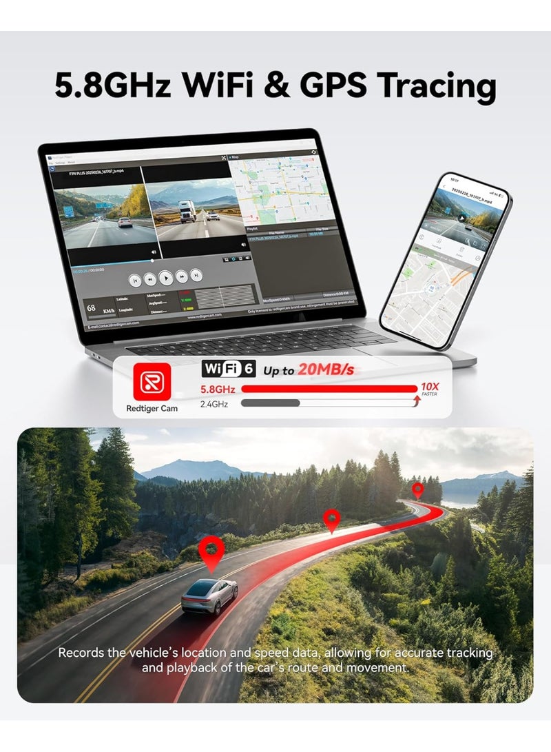 REDTIGER F7NP 4K Dash Cam Front and Rear, STARVIS 2 Sensor, 128 Card Included, 5GHz WiFi-20MB/s Fast Download, Car Dash Camera with GPS, WDR Night Vision, 170°Wide Angle, 24H Parking Mode - Image 5