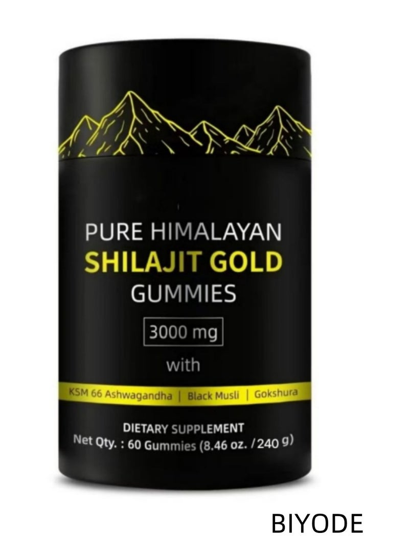 BIYODE Pure Himalayan Shilajit Gummies Gold I Lab Tested I No Added Sugar I Ashwagandha, Gokshura| Fulvic Acid & 85+ Trace Minerals I for Men, Women I Non-GMO I 100% Natural & Organic I 60 Gummy  - Image 1