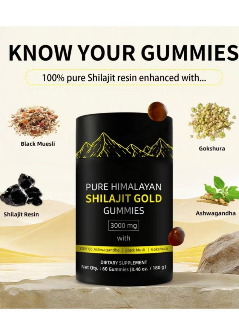 BIYODE Pure Himalayan Shilajit Gummies Gold I Lab Tested I No Added Sugar I Ashwagandha, Gokshura| Fulvic Acid & 85+ Trace Minerals I for Men, Women I Non-GMO I 100% Natural & Organic I 60 Gummy  - Image 3