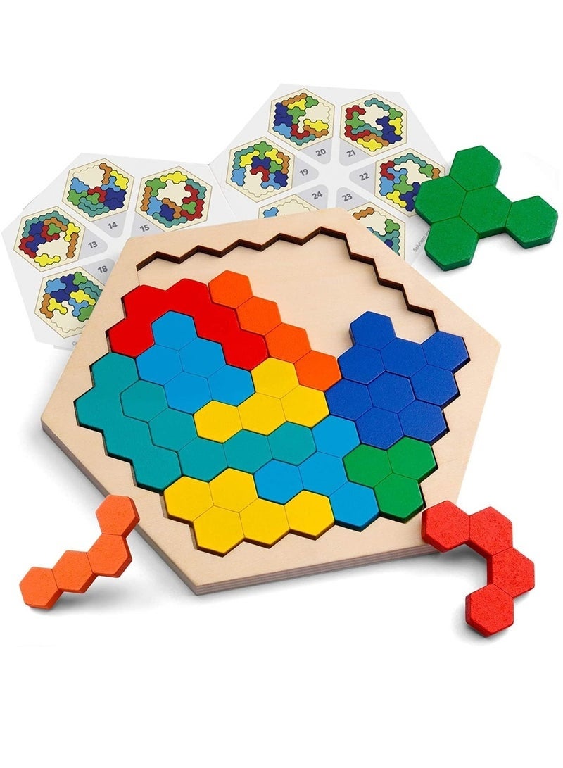 DURKU Wooden Jigsaw Puzzles for Kids Adults Polygon Blocks Tangram Teaser Toy Geometry Logic IQ Training Game Colorful STEM Montessori Educational Toy for All Ages Challenge - Image 1
