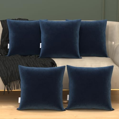 MY ARMOR Velvet Cushion Covers Set of 5-16 x 16 Inches / 40 x 40 Cm, Soft & Luxurious Cushion Cases for Bedroom, Sofa, Chair & Living Room - Navy Blue - Image 1