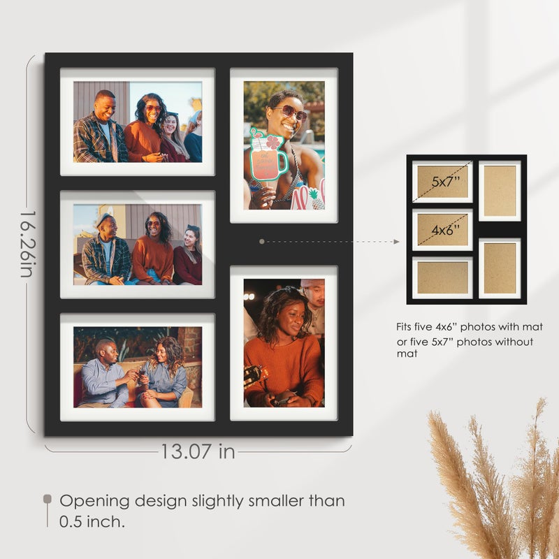 DUENPY 5x7 Picture Frame Collage Holds 5 Photos Made of High Definition Glass, Mat for Display 4x6 Picture Frame Collage Photo for Wall Decor Black - Image 3