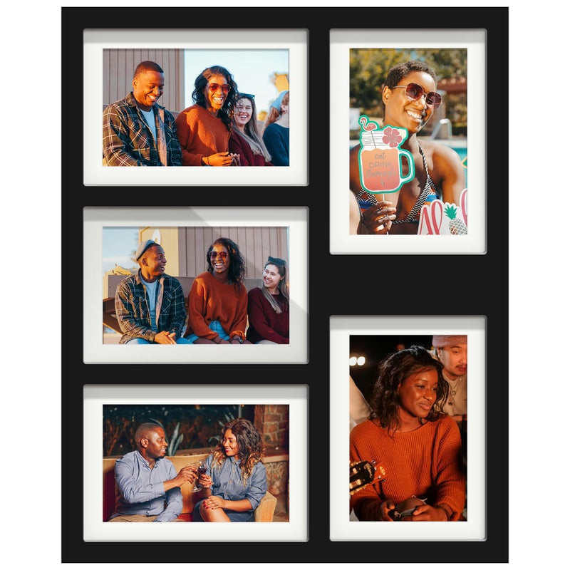 DUENPY 5x7 Picture Frame Collage Holds 5 Photos Made of High Definition Glass, Mat for Display 4x6 Picture Frame Collage Photo for Wall Decor Black - Image 1