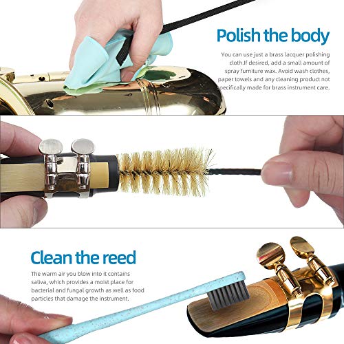 Imelod Saxophone Cleaning kit with Case for Alto Tenor Clarinet Flute and other Wind & Woodwind Struments Including Sax Cleaning Cloth(4pcs),Mouthpiece Brush(Light Blue) - Image 4