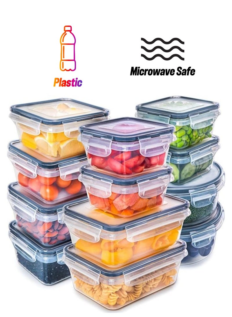 MahMir - MahMir® Airtight Meal Prep Container Set with Locking Lids, 12pcs Re-usable Plastic Food Storage Containers, Stackable Kitchen Organizer Boxes, BPA Free & Microwave Freezer Dishwasher Safe 12pcs Set - Image 1