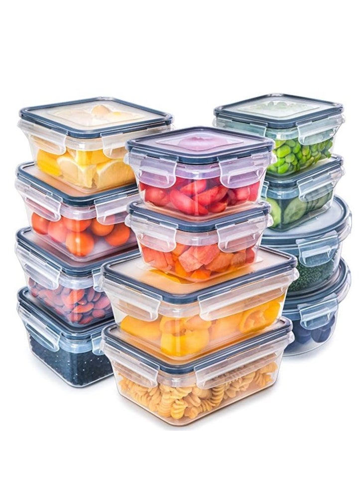 MahMir® Airtight Meal Prep Container Set with Locking Lids, 12pcs Re-usable Plastic Food Storage Containers, Stackable Kitchen Organizer Boxes, BPA Free & Microwave Freezer Dishwasher Safe 12pcs Set 