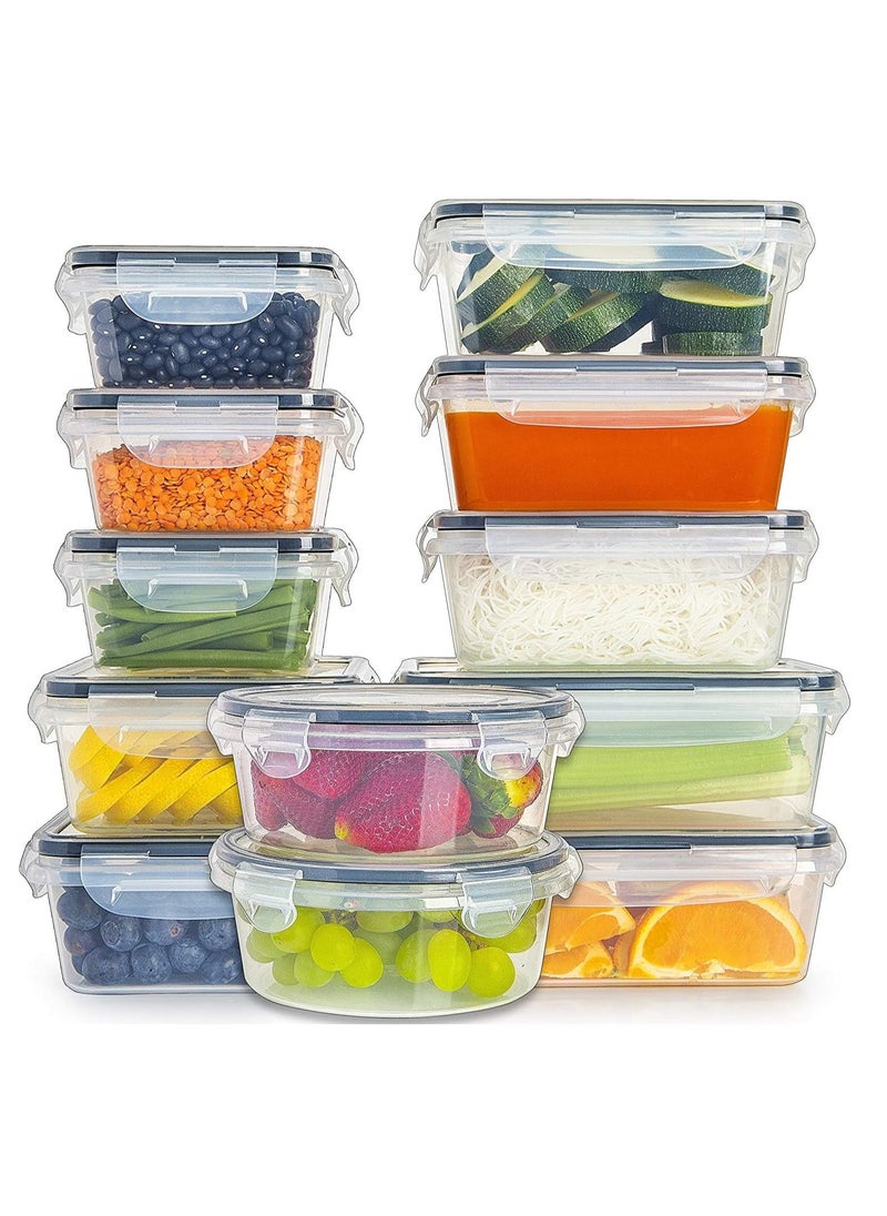 MahMir - MahMir® Airtight Meal Prep Container Set with Locking Lids, 12pcs Re-usable Plastic Food Storage Containers, Stackable Kitchen Organizer Boxes, BPA Free & Microwave Freezer Dishwasher Safe 12pcs Set - Image 1
