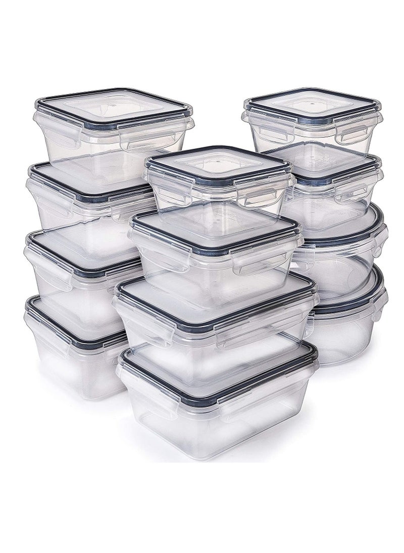 MahMir - MahMir® Airtight Meal Prep Container Set with Locking Lids, 12pcs Re-usable Plastic Food Storage Containers, Stackable Kitchen Organizer Boxes, BPA Free & Microwave Freezer Dishwasher Safe 12pcs Set - Image 1