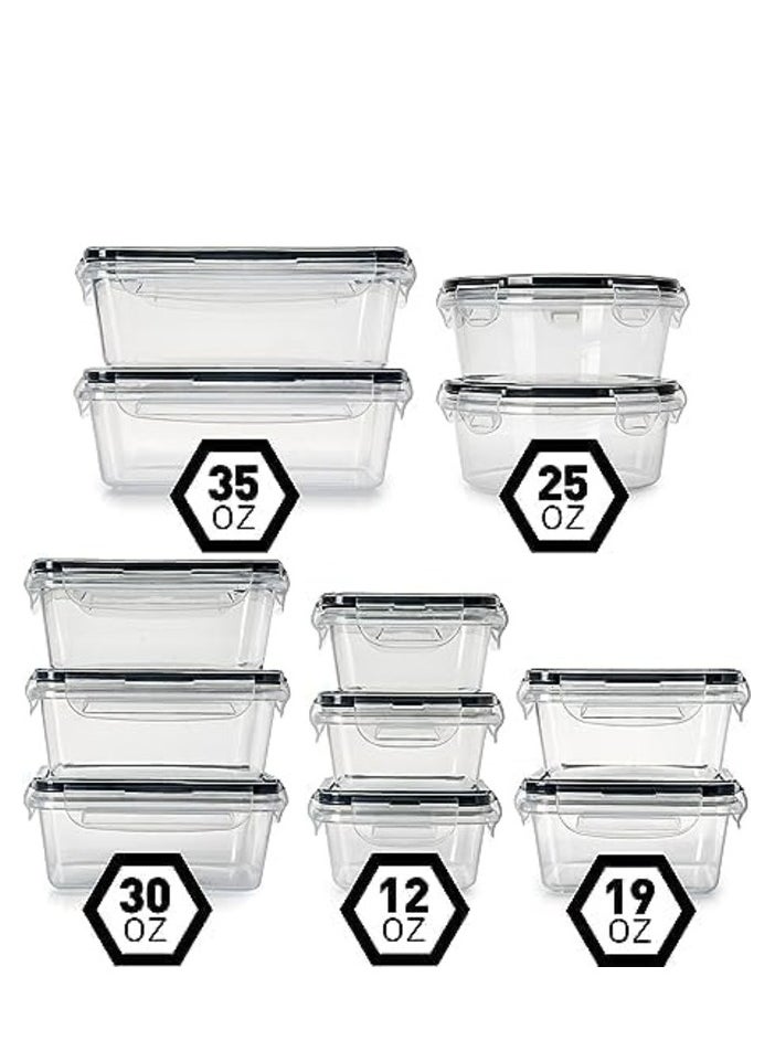 MahMir - MahMir® Airtight Meal Prep Container Set with Locking Lids, 12pcs Re-usable Plastic Food Storage Containers, Stackable Kitchen Organizer Boxes, BPA Free & Microwave Freezer Dishwasher Safe 12pcs Set - Image 1