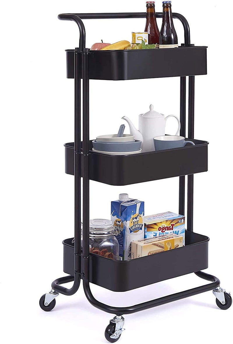 AASHRO MALL 3Tier Kitchen Storage Trolley Rack with Caster Wheels Rolling Cart Metal Utility SpaceSaving Home Storage Organizer Racks and Self with Wheel - Image 1