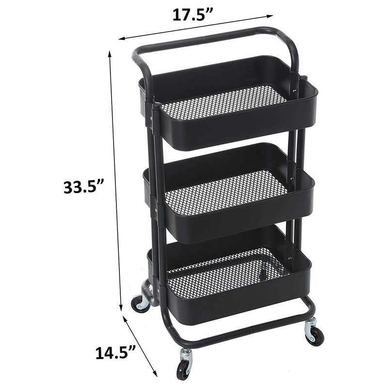 AASHRO MALL 3Tier Kitchen Storage Trolley Rack with Caster Wheels Rolling Cart Metal Utility SpaceSaving Home Storage Organizer Racks and Self with Wheel - Image 5