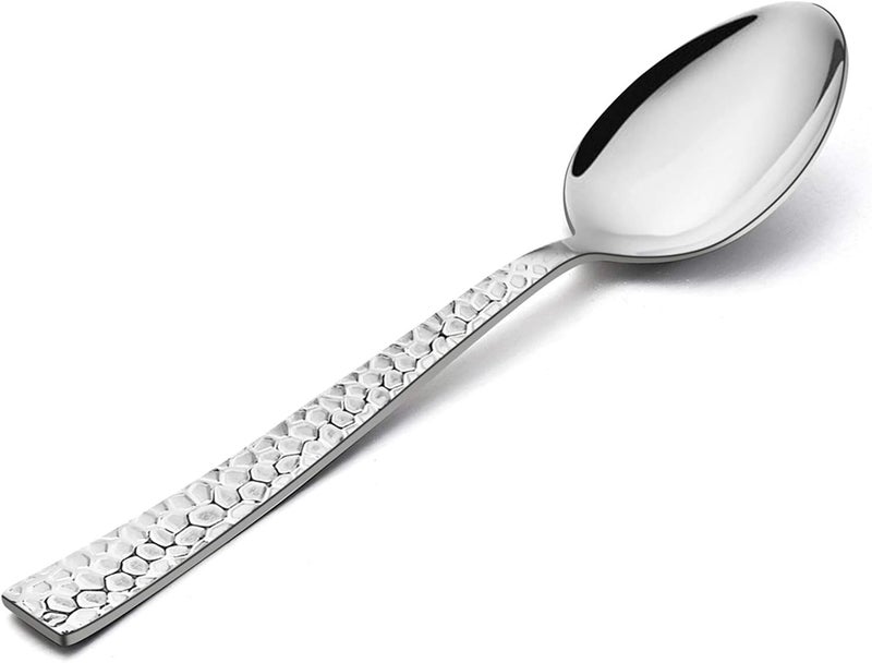 E-far Teaspoon Set of 12, E-far 6.7 Inch Hammered Stainless Steel Spoons for Kitchen or Restaurant, Non-toxic & Mirror Polished, Squared Edge & Dishwasher Safe - Image 1
